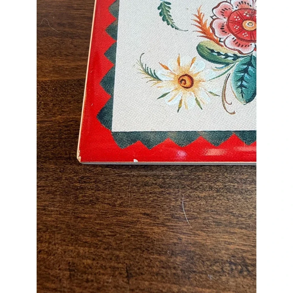 OS Rosemaling Gayle Oram Ceramic Trivet Wall Hanging Cork Backing